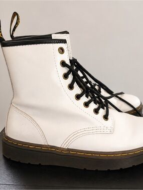 Dr. Martens White Leather Combat Boots with Black Laces Zavala